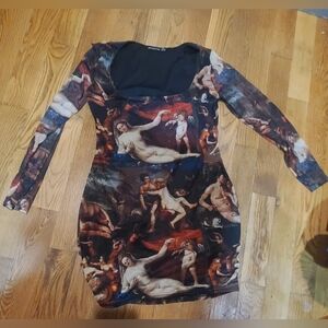 PrettyLittleThing Renaissance Print Long Sleeve Dress